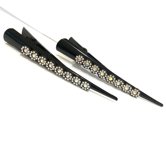 Updo Hair Clips Set Of 2 Shimmering Rhinestone Flowers - Picture 4 of 5